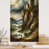 🏰🌫️ Dramatic Medieval Cliff Castle Stormscape 🌄 Poster (Keuken)