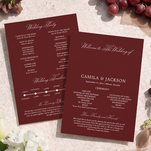  Dramatic Opera Burgundy Wedding Flat Program Kaart