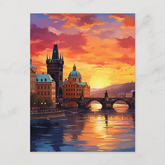 Dramatic Sunset Over the Iconic Charles Bridge Briefkaart (Voorkant)