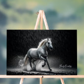 Dramatic White Horse Galloping in Rain (Neutre)