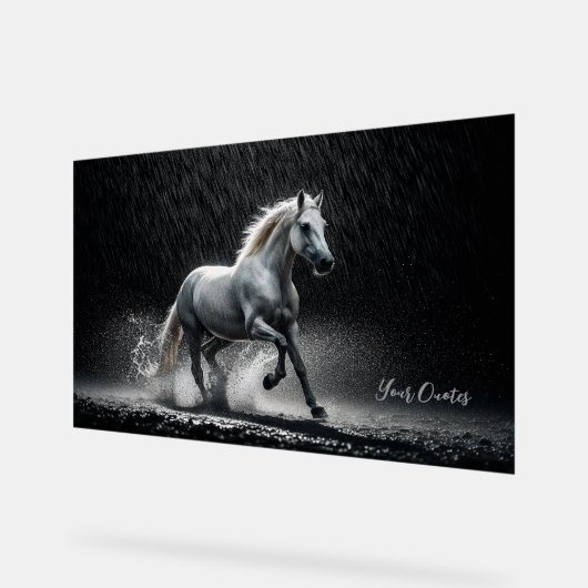 Dramatic White Horse Galloping in Rain (Angle)