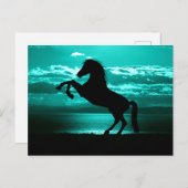 Dramatique Cheval Noir Ciel Turquoise Carte Postal (Devant / Derrière)