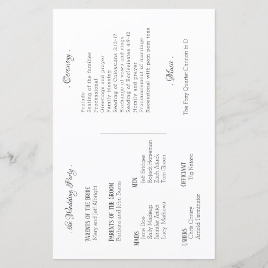 DRAMATIQUE Jardin Hellebore Programme de mariage (Dos)