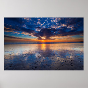Dramatisch zeegezicht, zonsondergang, CA Poster