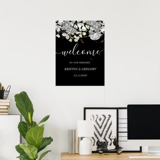 dramatisch zilveren bloem bruiloft Welkom Poster (Thuiskantoor)
