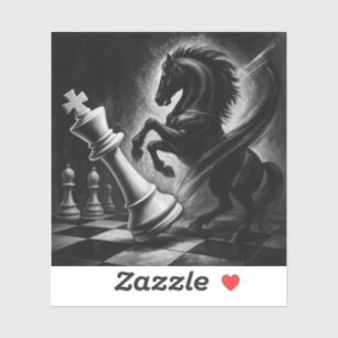 Dramatisch zwart paard vs. koning – gedurfd schaak sticker