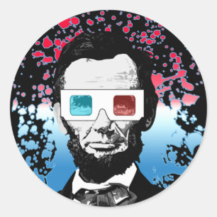 Dramatische Abraham Lincoln 3D-bril Zwart Pop Art Ronde Sticker