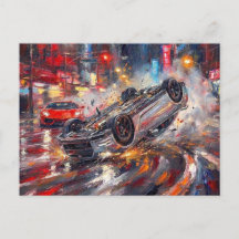Dramatische auto-ongeluk Neon City Art #1