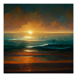 Dramatische blauwe oceaan golven landschap perfect poster