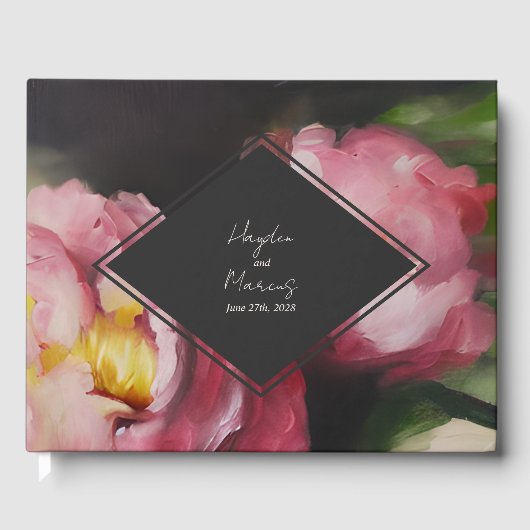 Dramatische Bloemen Botanische Roze Diamant Bruilo Gastenboek (Voorkant)