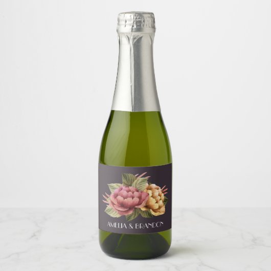Dramatische bloemenbruiloft Mini Sparkling Wijnetiket (Voorkant)