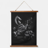 Dramatische Chess Monochrom Hangend Wandkleed (Voorkant)