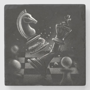 Dramatische Chess Monochrom Stenen Onderzetter