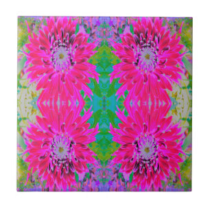 Dramatische Crimson Red en Pink Dahlia Flower Tegeltje