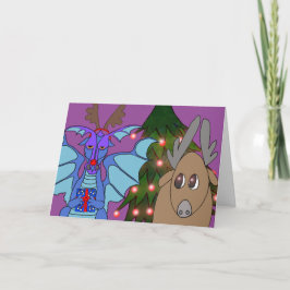 Dramatische Draak en de Kerstkaart van het Rendier Feestdagen Kaart