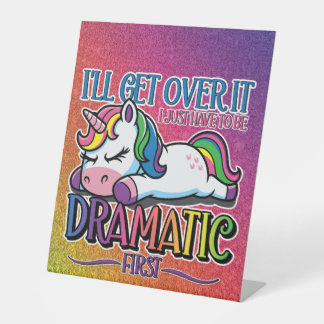 Dramatische Eenhoorn - Glitterende Regenboog Reclamebord Met Voetstuk