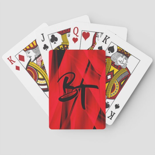 Dramatische Elegant Red Black Abstract Monogrammen Pokerkaarten (Achterkant)