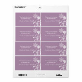 Dramatische Floral Swirls Wedding Labels, Paars Etiket (Full Sheet)