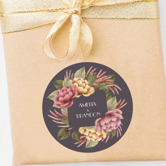 Dramatische Floral Wedding Ronde Sticker