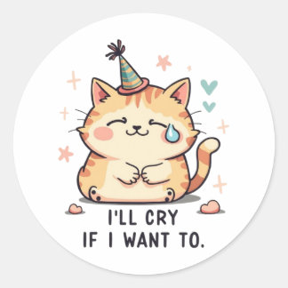 Dramatische Huilende Kat Feest Sticker - Herkenbar