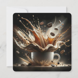Dramatische koffie-splash met zwevende koffiebonen kaart