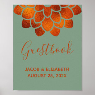 Dramatische koperen bloem op basilicum trouwgasten poster