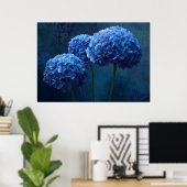 Dramatische Krachtige Blauwe Hortensia Bloem Botan Poster (Thuiskantoor)