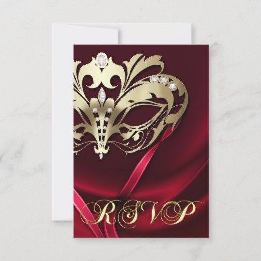 Dramatische Masquerade Rode RSVP Uitnodiging (Voorkant)