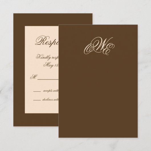 Dramatische monogram RSVP (bruin) Kaartje (Voorkant / Achterkant)