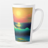 Dramatische oceaan golven en zonsondergang reflect latte mok (Rechts)