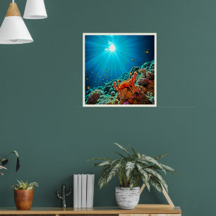 Dramatische onderwater zonnevlam kunst poster