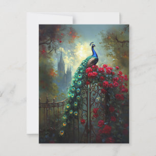 Dramatische Peacock Red Roses Gothic Briefkaart