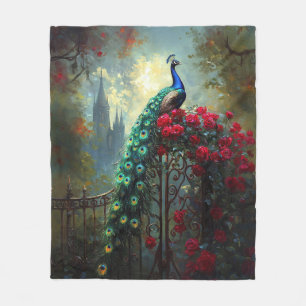 Dramatische Peacock Red Roses Gothic Fleece Deken