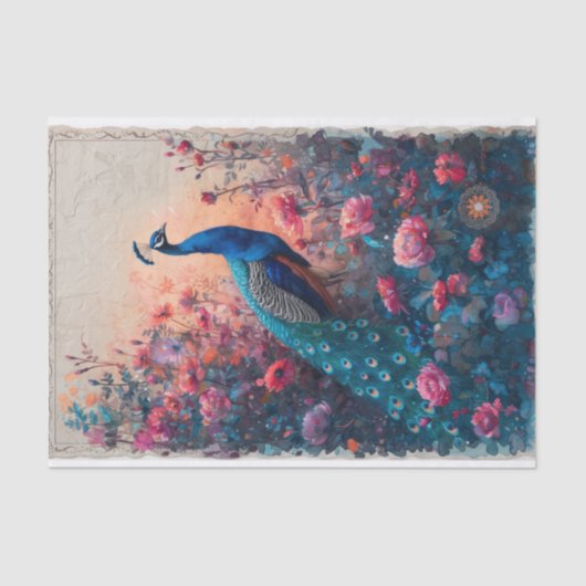 Dramatische Posing Peacock Tissuepapier (Voorkant)