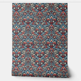 Dramatische rode en blauwe damast behang