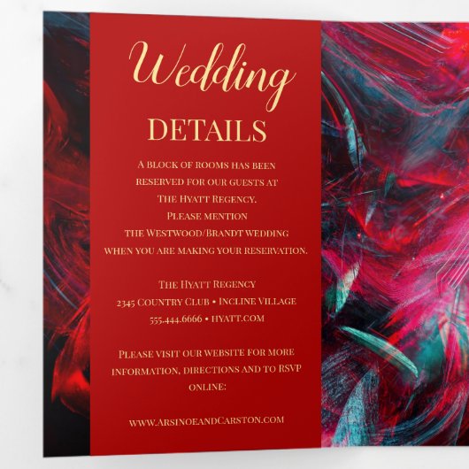 Dramatische rode en zwarte bruiloft drieluik uitnodiging (Binnenzijde eerst)