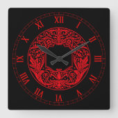 Dramatische,  rode Gothic wandklok Vierkante Klok (Voorkant)