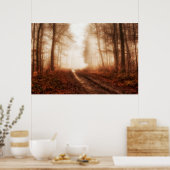 Dramatische rode wintersneeuwloze sneeuwbossen poster (Keuken)