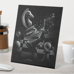 Dramatische schaakstrijd - Ridder vs. Paard Reclamebord Met Voetstuk