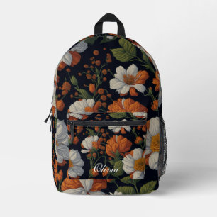 Dramatische Sinaasappel wit sierlijke retro bloeme Bedrukte Rugzak