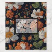 Dramatische Sinaasappel wit sierlijke retro bloeme Wijn Etiket (Enkel label)