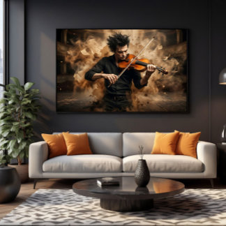 Dramatische Violist Passievolle Muziek Canvas Afdruk