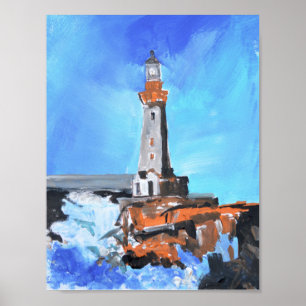 Dramatische Vuurtoren & Brekende Golven Poster