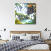 Dramatische waterval trapsgewijs water herfstkleur canvas afdruk (Insitu (Slaapkamer))