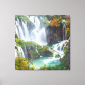 Dramatische waterval trapsgewijs water herfstkleur canvas afdruk (Voorkant)