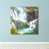 Dramatische waterval trapsgewijs water herfstkleur canvas afdruk (Insitu (Houten vloer))