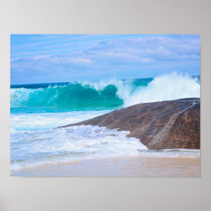 Dramatische Zeezijde Enorme Golven Rotsen Blauwe O Poster