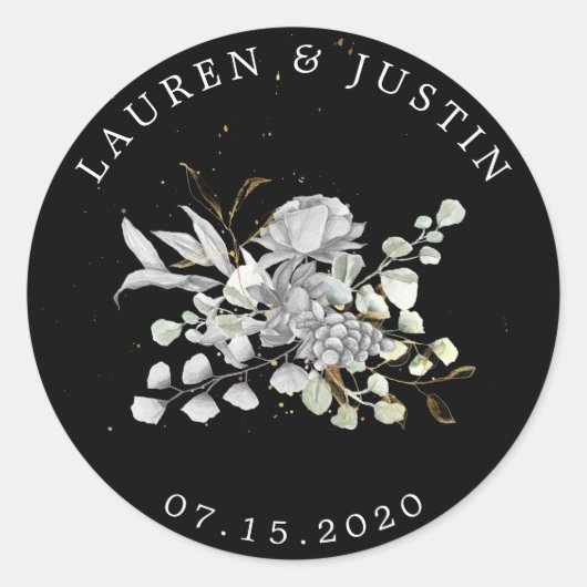 dramatische zilveren gouden bloemrijke monogram St Ronde Sticker (Voorkant)