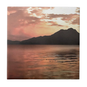 Dramatische zonsondergang in het landschappelijke  tegeltje