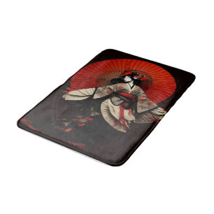 Dramatische zwarte en rode Kabuki-theater Badmat